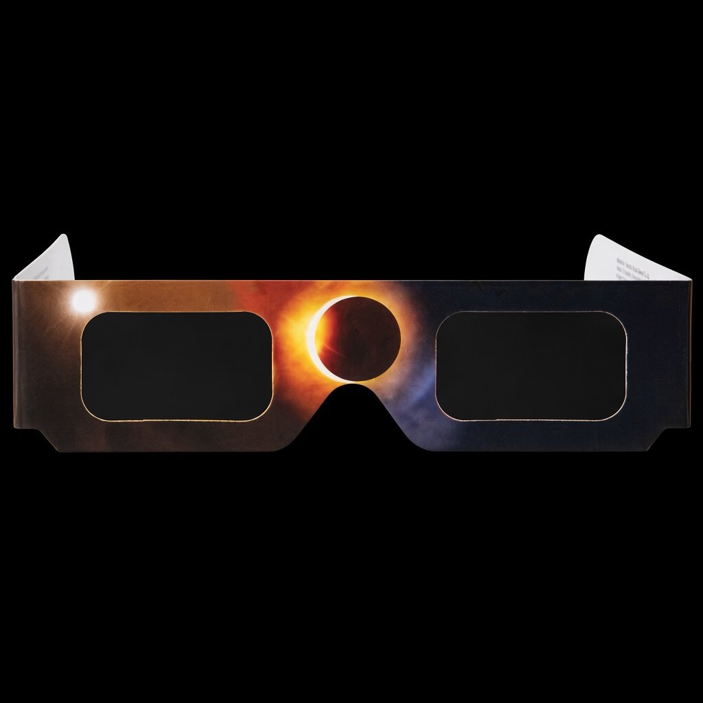 Gafas de eclipse solar Toulvision, vista frontal, filtro certificado CE / ISO 12312-2
