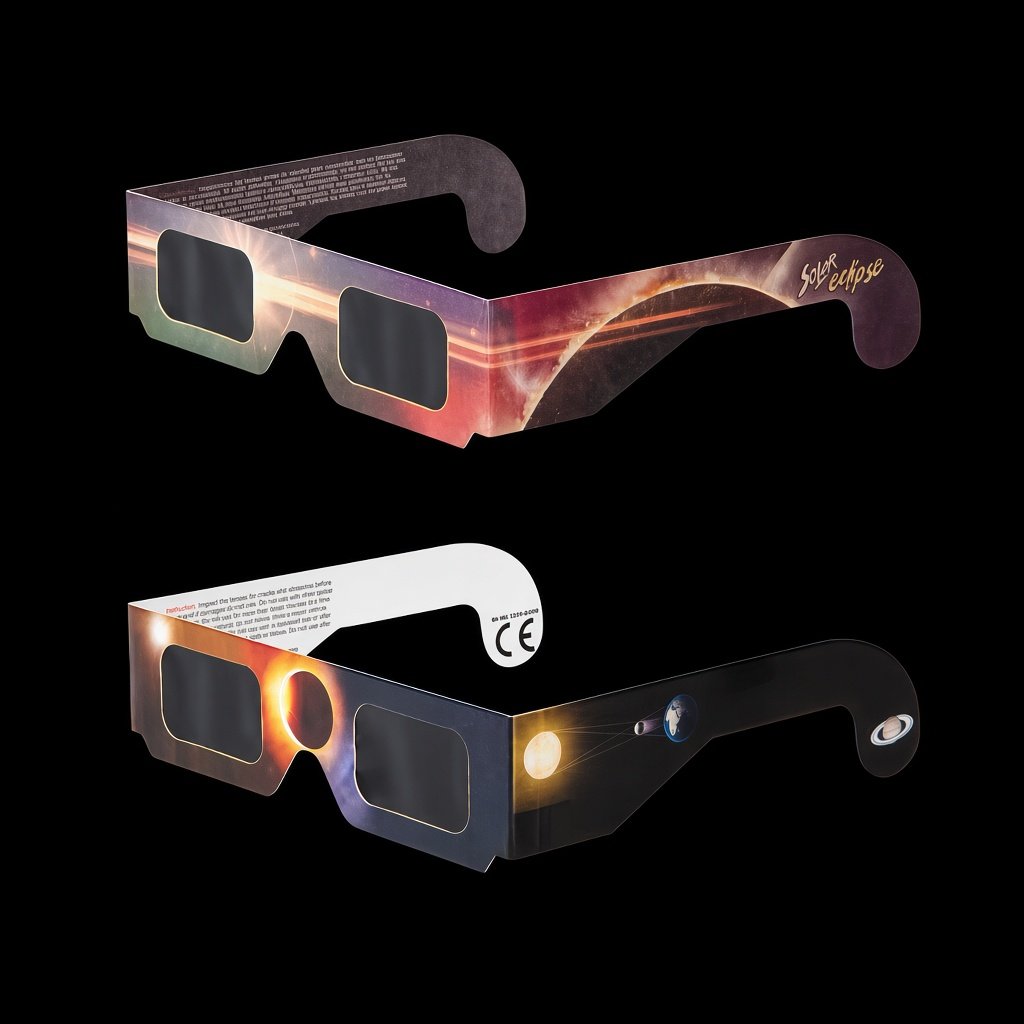 Gafas de eclipse solar Toulvision, vista de perfil, abiertas